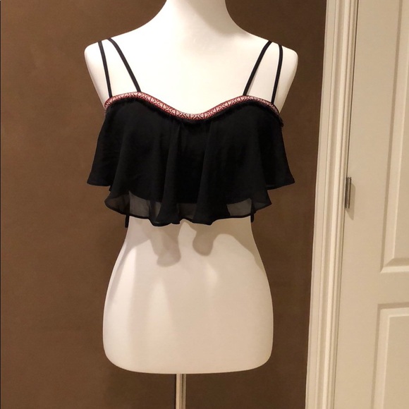 bebe Tops - Bebe fringe trim flounce bra top